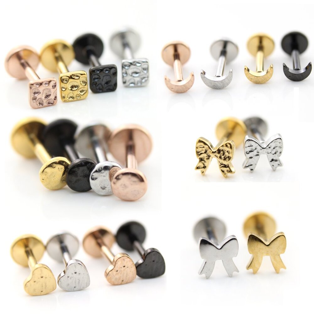 Gold PVD 20 PC Threadless Labret Stud Piercings Lot Flat Back Tragus Earrings